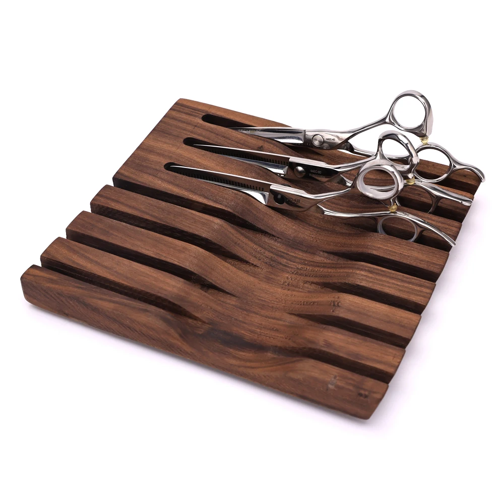 7 Card Wooden Scissors Display Rack Hairdressing Scissors Storage Tray Barbershop Razor Combs Organizer Salon Supplies