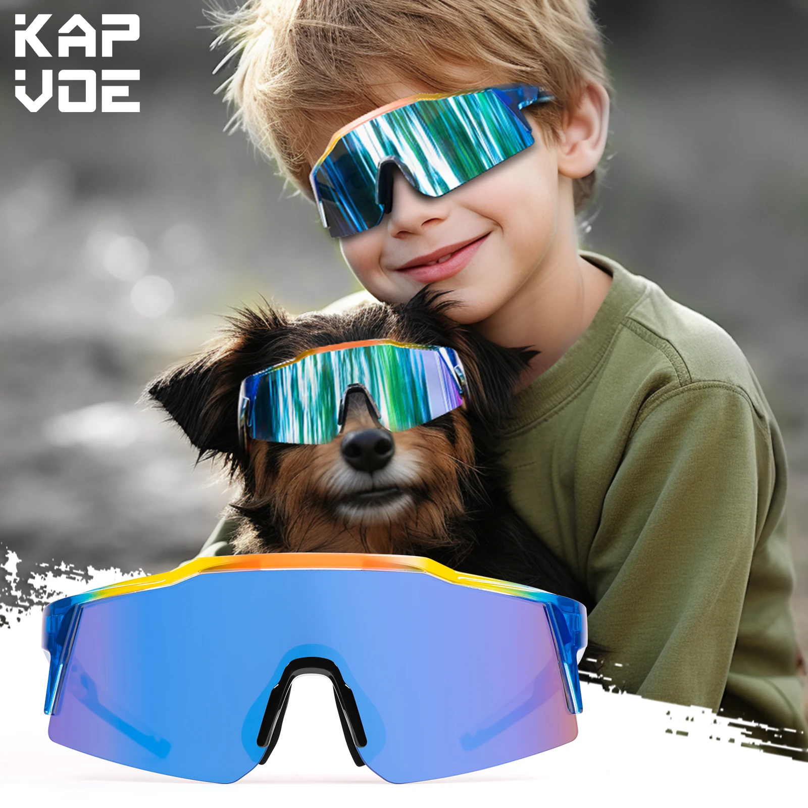 Kapvoe UV400 Kids Cycling Sunglasses Child Camping Goggles Boys Bike Eyewear Outdoor Girls MTB Fishing Sport Bicycle Glasses