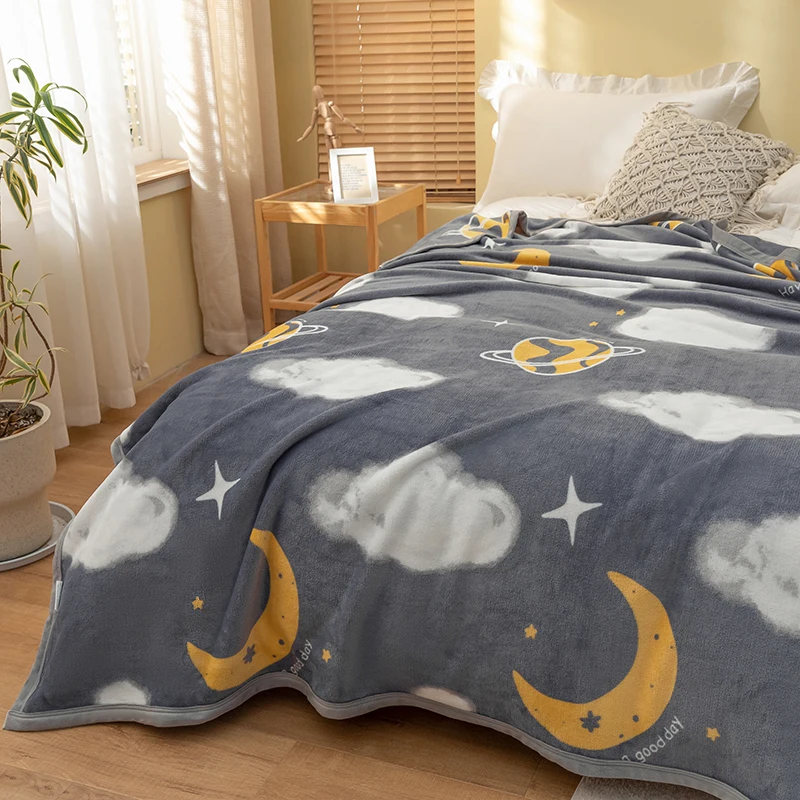 Cartoon Moon Cloud Stars Planet Throw Blanket Cozy Fluffy Plush Blanket Soft Flannel Throw Blankets for Kids Girls Gift Sofa Bed