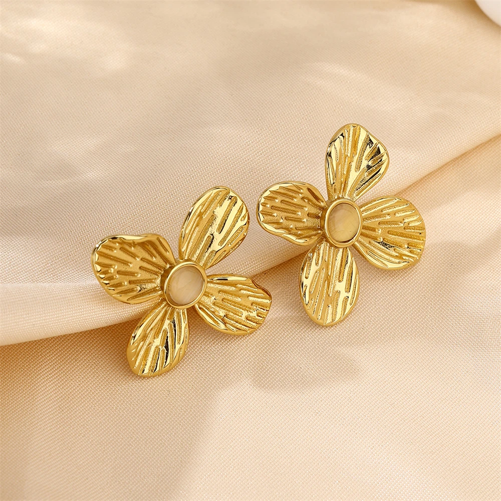 INS Kpop Stainless Steel Flower Stud Earrings For Women Romantic Waterproof Party Wedding Earrings Fashion Jewelry Girls Gift