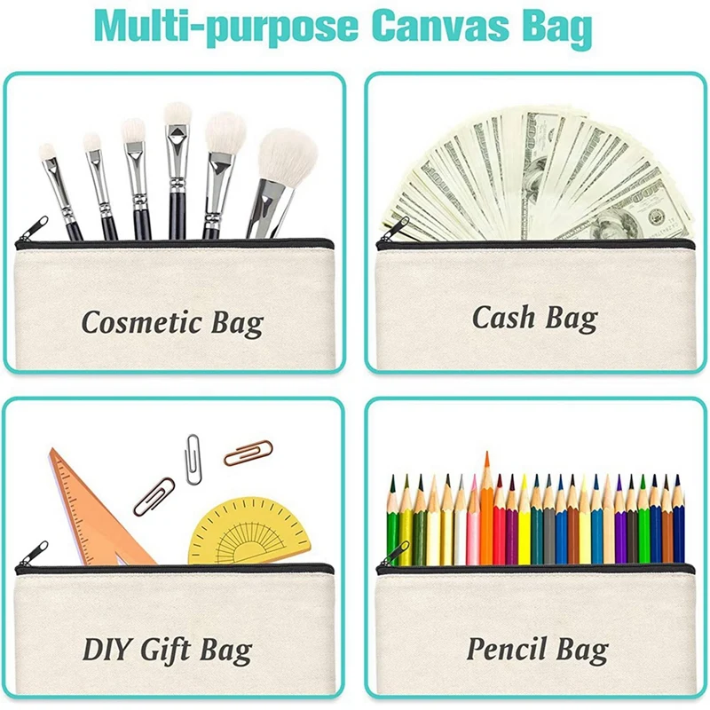 48Pieces Blank Craft DIY Canvas Pen Pencil Case- Invoice Bill Bag Makeup Bag Cosmetic Bag Multipurpose Toiletry Pouch