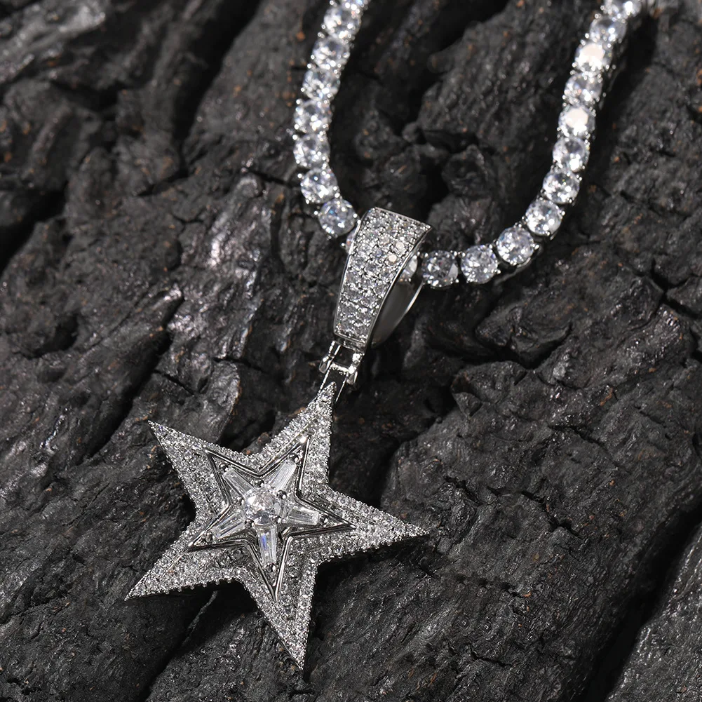 

Five Star Rotating Iced Out Bling Bling Pendant Necklace Mirco Pave Prong Setting Fashion Hip Hop Jewelry BP221