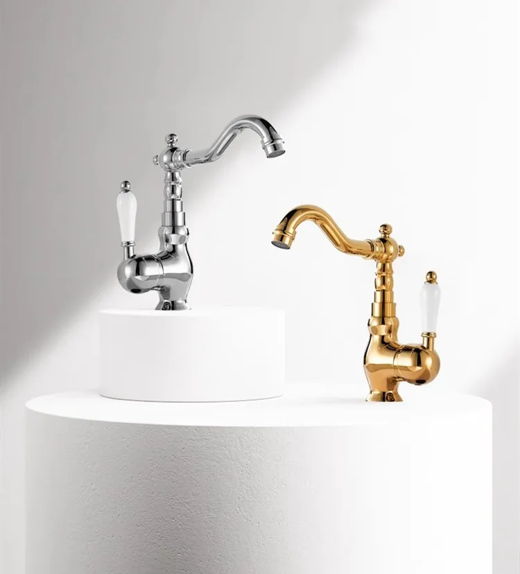 Gold Basin Faucet Bathroom Single lever Hot and Cold Sink Lead Free Mixer Tap Faucet Solid Brass Basin Lavtory Faucet