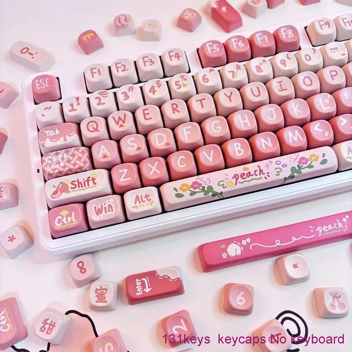 Imagem -02 - Pink Pbt Keycaps para Meninas Teclado Mecânico Perfil Cereja 61 87 96 98 104 108 Bonito Menina Rosa