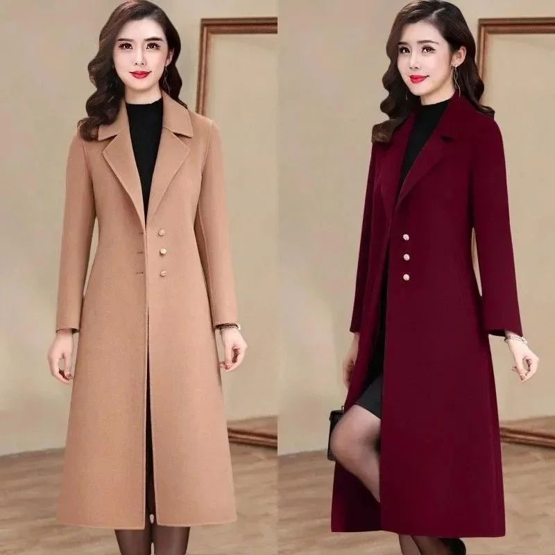 

Elegant Women's Overcoat Solid New Pocket Loose Warm Autumn/Winter Jacket Women Promotion Slim Long Sleeved Wool Coat Women