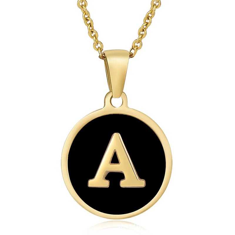 Tarnish Free Stainless Steel 18k Gold Chain Necklace Jewelry Round White Shell Initial For Woman Man 26 Letters Pendant Bulk