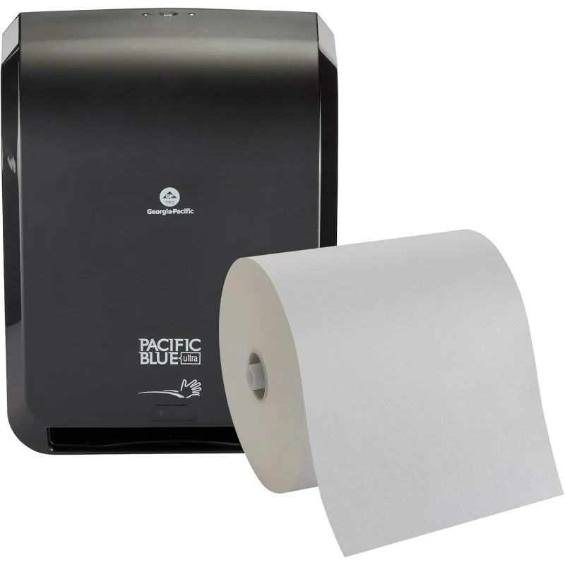 Pacific Blue Ultra 8" automatisiertes, berührungsloses Papierhandtuch mit hoher Kapazität, schwarzer Spender (59590) 1 weiße Handtuchrolle (26491)