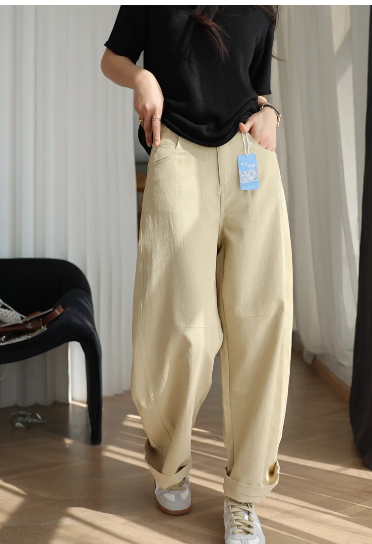 

Summer women's casual solid color high waisted loose straight leg pants