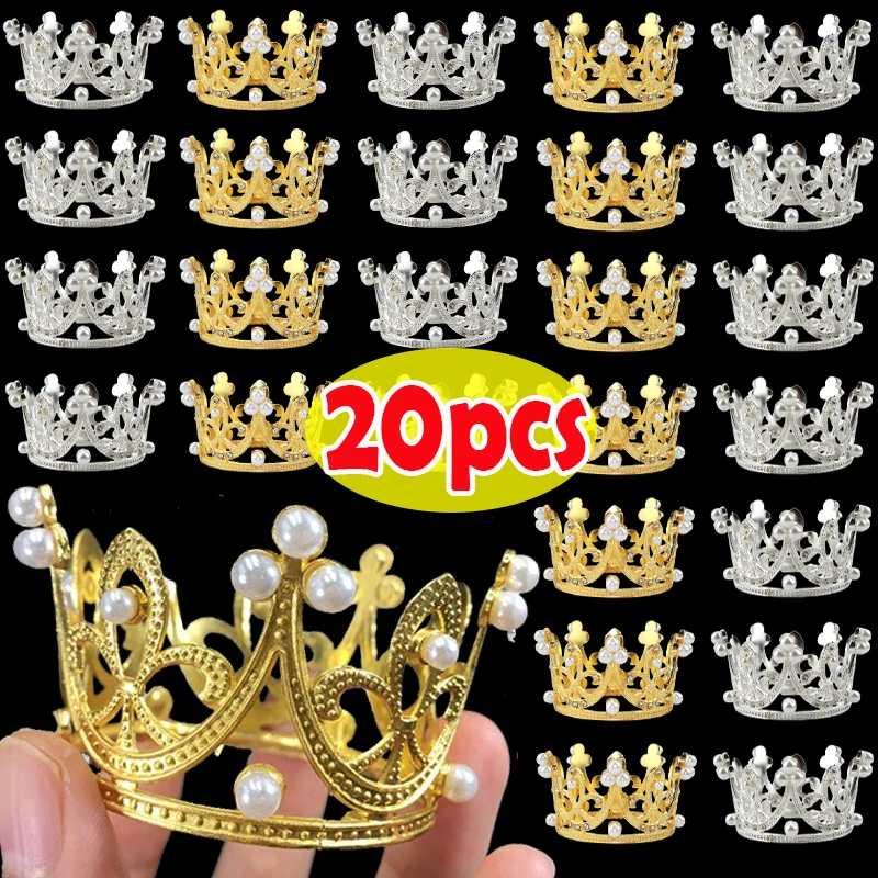 1/20pcs Mini Pearl Crown Cake Decoration Cupcake Kids Hair Ornaments DIY Cake Baking Decoration for Wedding Birthday Party Decor