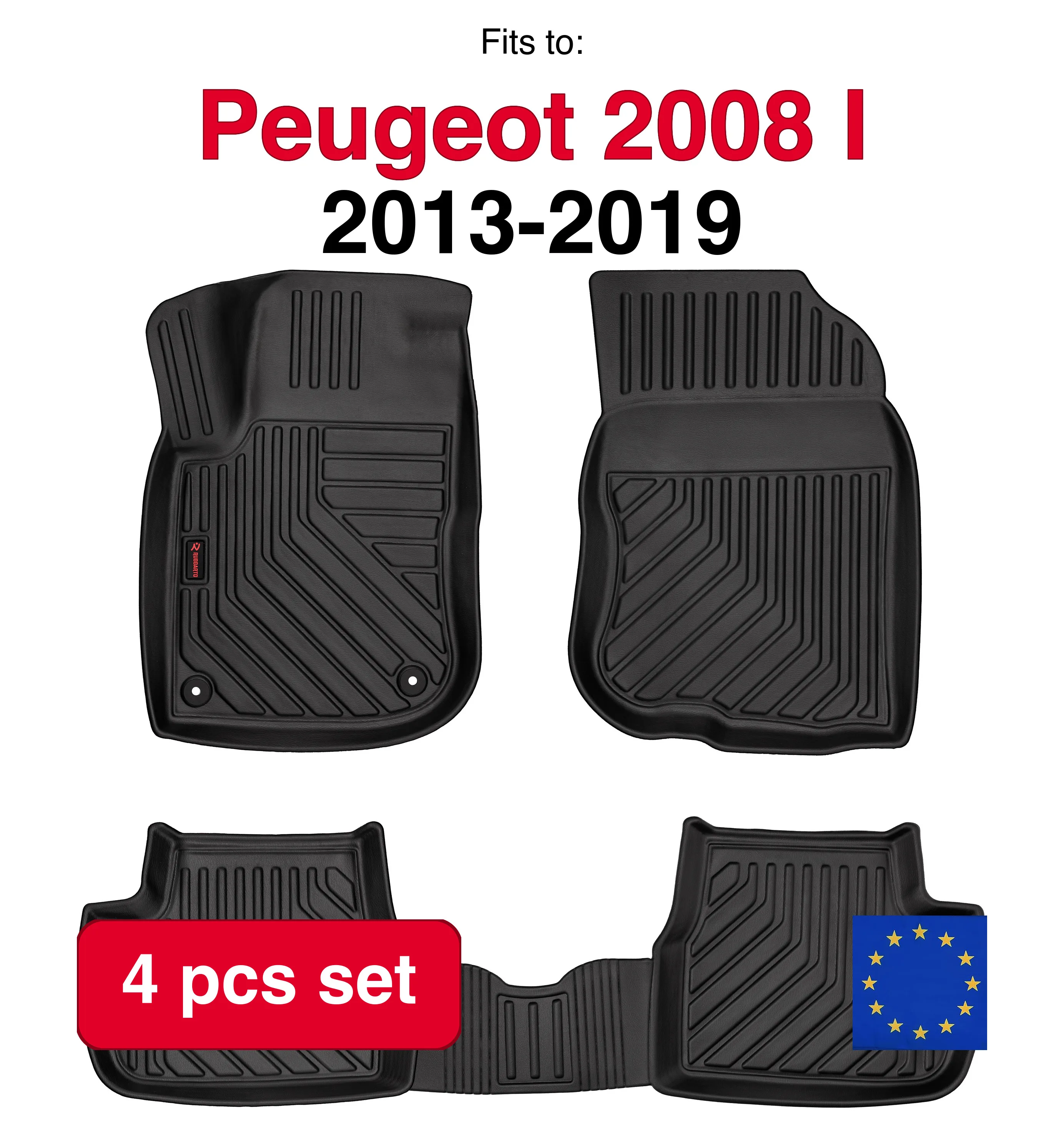 Image of 3D-Gummi-Autoteppiche für Peugeot 2008 und Crossover (2013–2019) – schwarze Passform (4 Stück)
