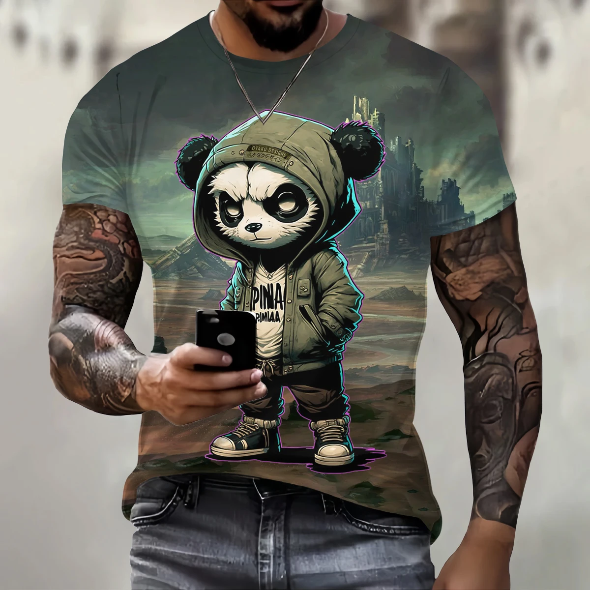 Funny 3D Panda Print T Shirt For Men Street Trend Harajuku Pullover Casual O-neck Short Sleeve T-Shirt Fashion Loose Summer Tops