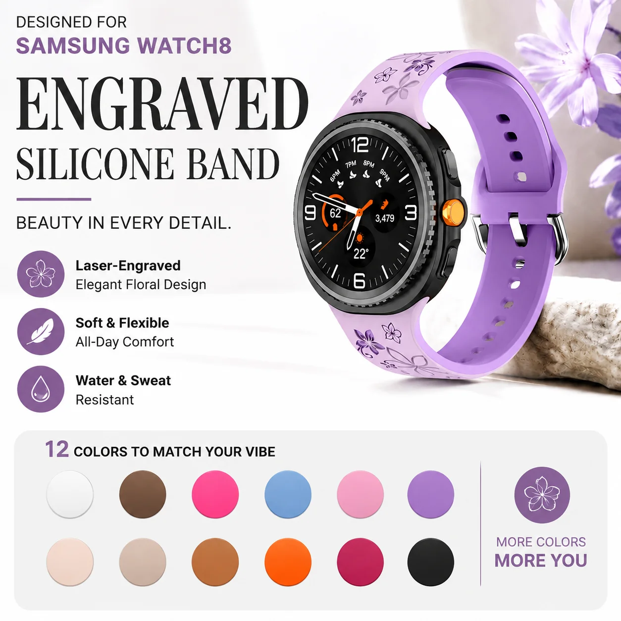 Carved silicone strap For Samsung Galaxy Watch 8 Classic band Two-ToneStylish Replacement Strap for Samsung Galaxy Watch 8 strap
