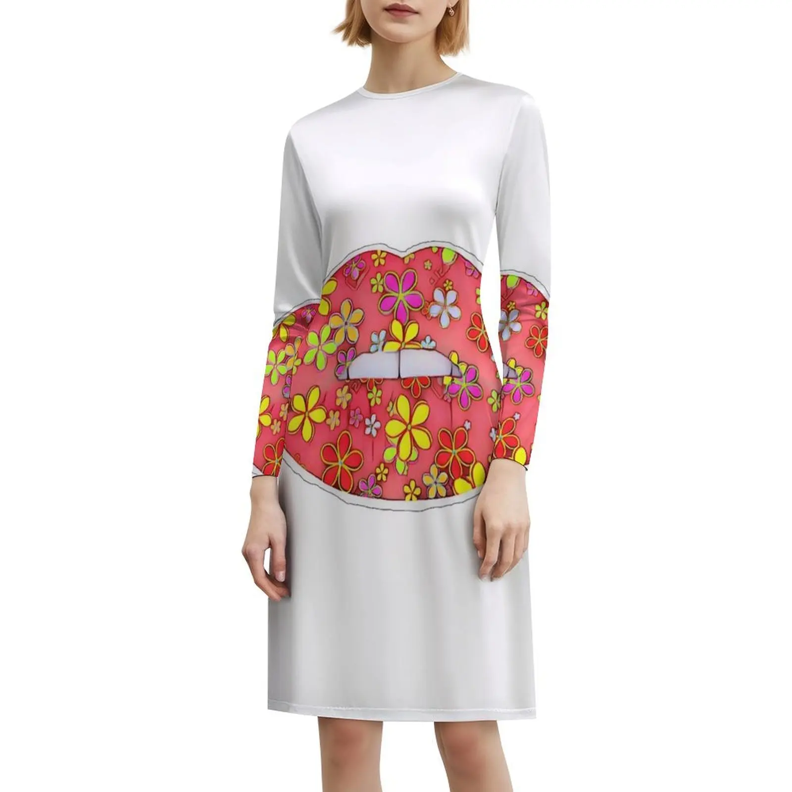 فستان قصير على طراز Flower Lips Preppy للنساء على شكل حرف a فضفاض مناسب فستان يوم غير رسمي موسيقى ملاحظات موسيقية جرافيك امرأة #6