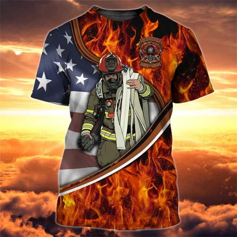 New Firefighter Graphic 3D Print T-Shirts Men Summer Casual Fireman T Shirt O-Neck Short Sleeve Tees Harajuku Y2k Kids Clothing