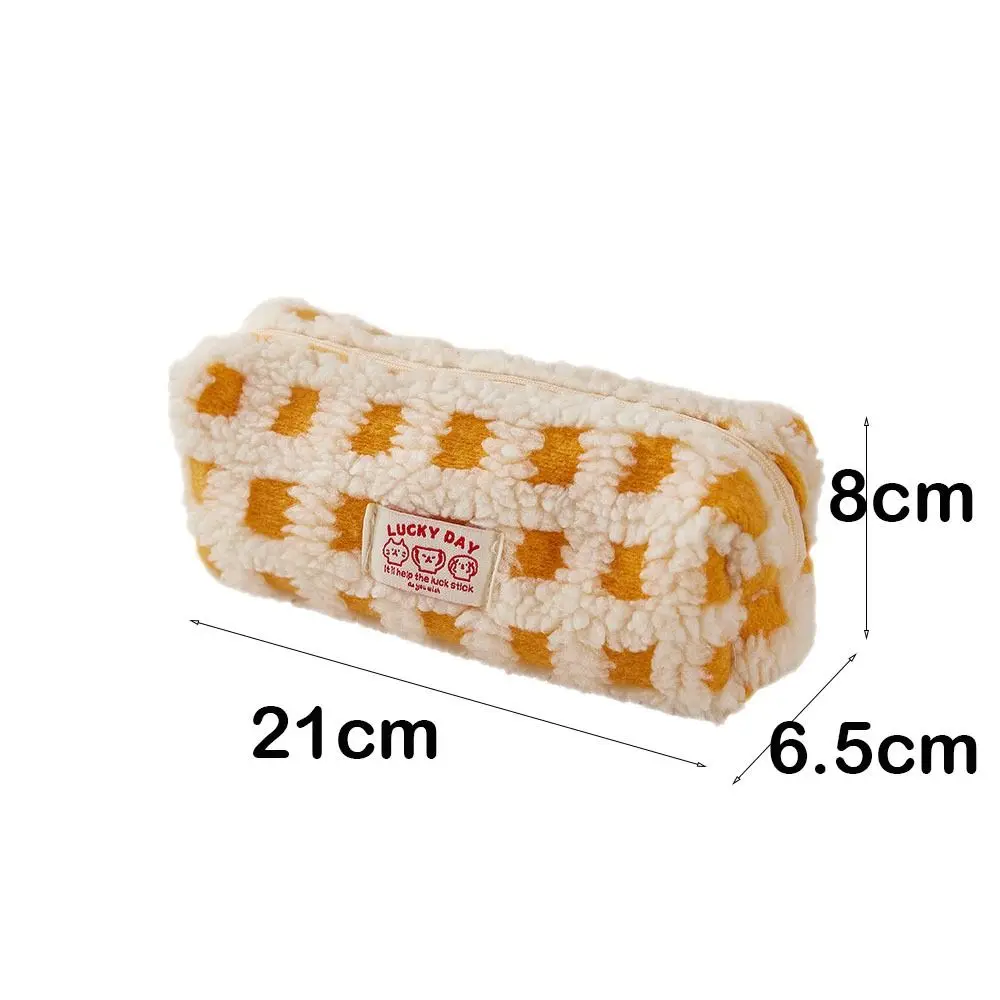 INS Style Plush Plaid Pencil Case Soft Quilting Seam Student Stationery Bag Large Capacity Stationary Storage Pouch