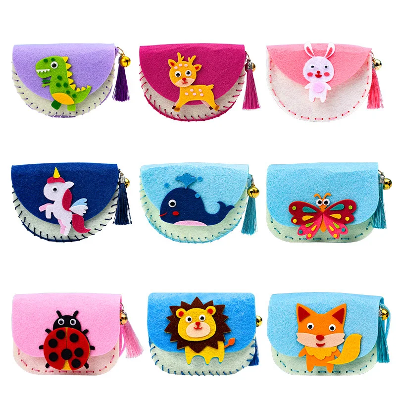 Sew Your Own Purse Children Fine Skills Motor Training Art Craft Kits Cute Cartoon Crossbody Shoulder Sewing Bags For Kids Girls
