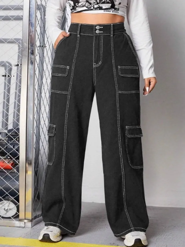 

L-4XL Джинсы больших размеров Женские эластичные длинные брюки с высокой талией Осень-зима Модный принт Большой размер 3XL Офисные женские брюки большого размера