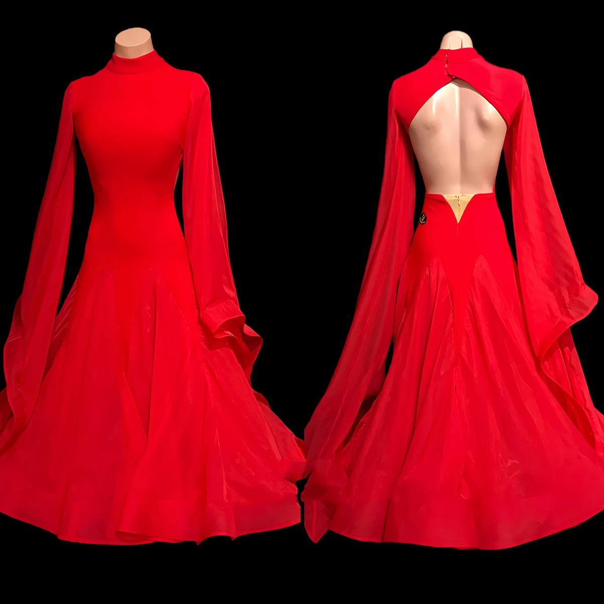 

Latin Dance AB Stone Female Adult Children High end Customized Long sleeved High necked Backless Samba Performance Dress