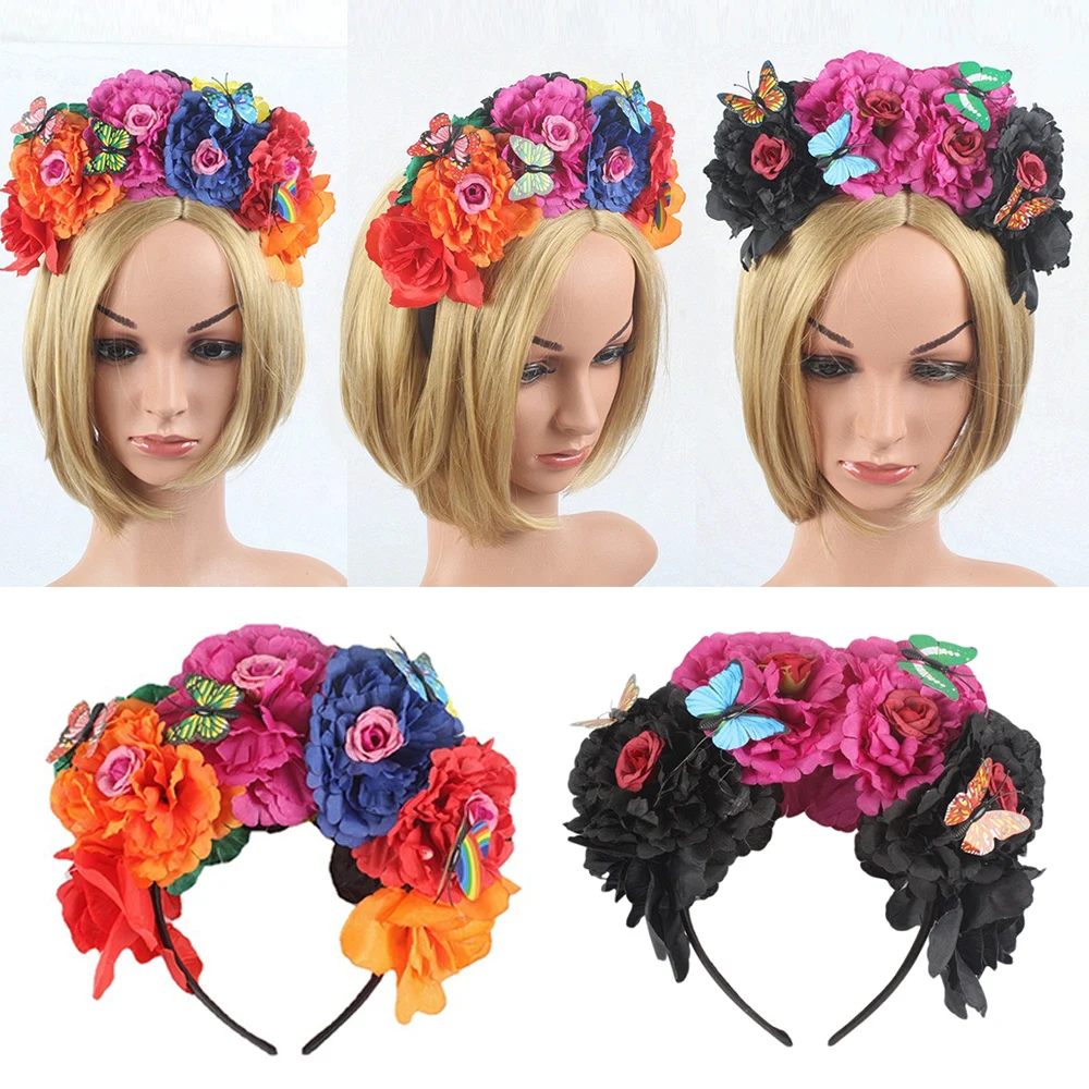 

2024 New Fashion personality Boho Flower Crowns Headband For Women Faux Floral Hairband Wedding Art Photography Hair Accessories