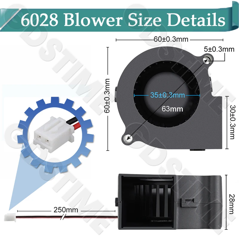 Wentylator Gdstime 60mm 24V 12V, wentylator chłodzący 60mm*28mm, dmuchawa 6028, wentylator odśrodkowy turbo do obudowy PC, procesora i chłodzenia oczyszczacza powietrza — zdjęcie produktu 5
