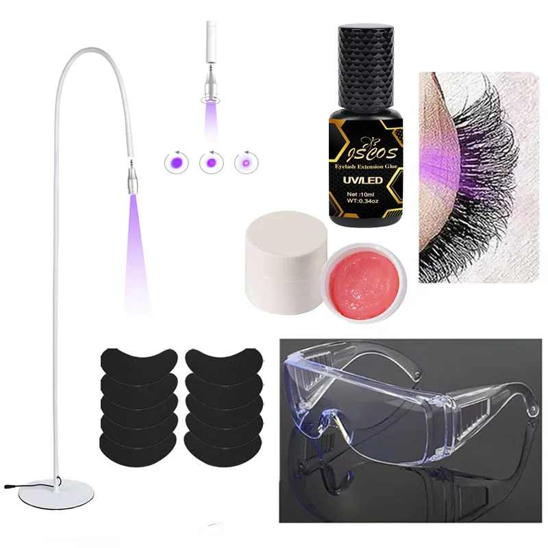 UV Lash Glue Curing Foot Switch Floor Lamp Eyelash Extensions Kit For Eyelashes Grafting Adjustable Light UV Lamp Extension Set