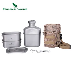 Boundless Voyage Titanium Military Canteen Cups Set 1100ml+750ml+400ml with Lid Chain Camping Cookware Outdoor Cooking Kit