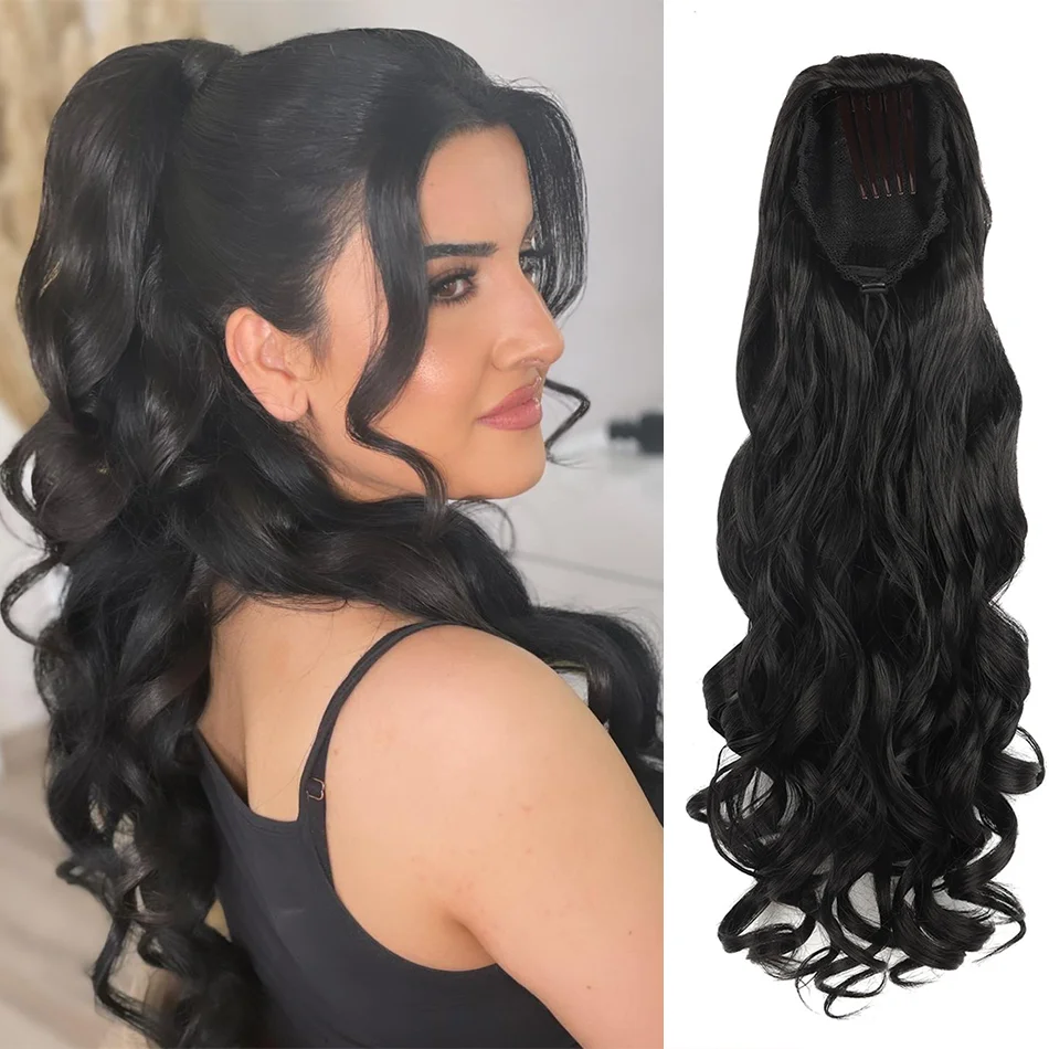 

Synthetic Loose Wave Ponytail 24inch Long Curly Drawstring Ponytail Extensions with Comb Fake Hair Extensions Elegant for Women