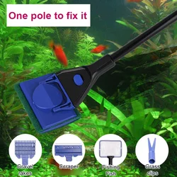 Fish Tank Cleaning Tools 5 in 1 Set Non-slip Long Handle Brush Fishing Net Plant Clips  Accessories Aquarium Pet Products