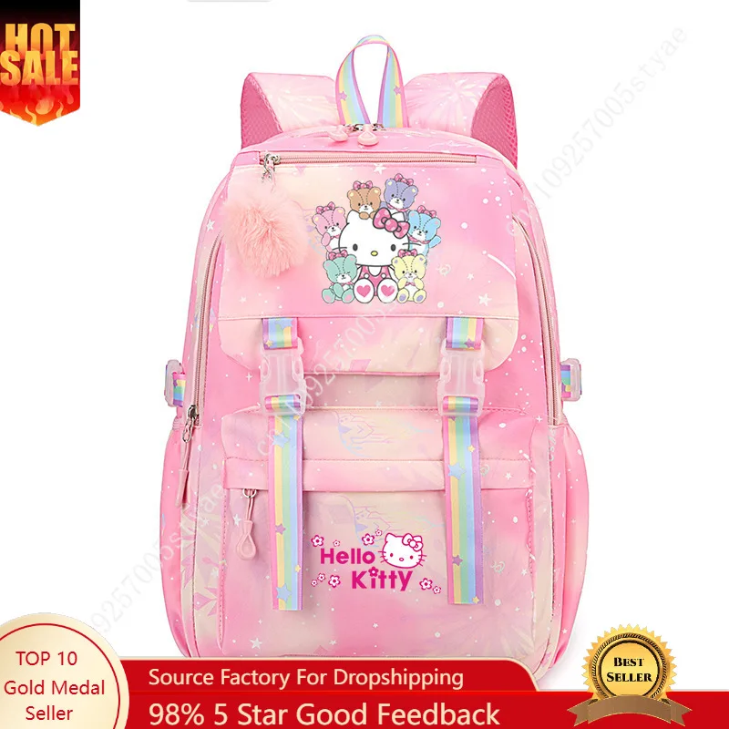 

New Hello Kitty Cute Cartoon Print Lightweight School Backpack Large Capacity Spine-Protective Rucksack
