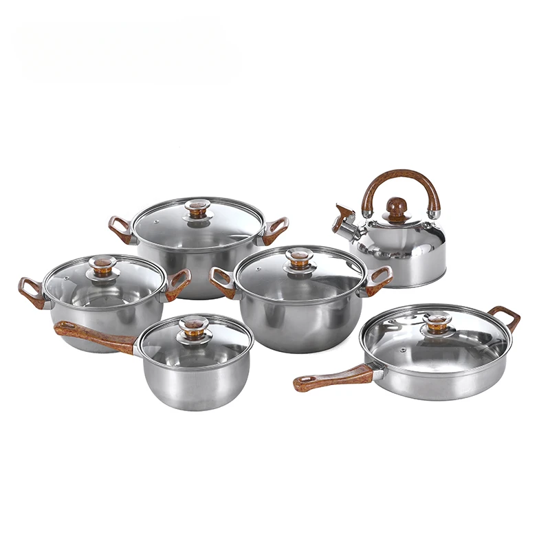 12 pcs stainless steel cookware set, induction hot pot, cooking pot, bowl, ladle, basin