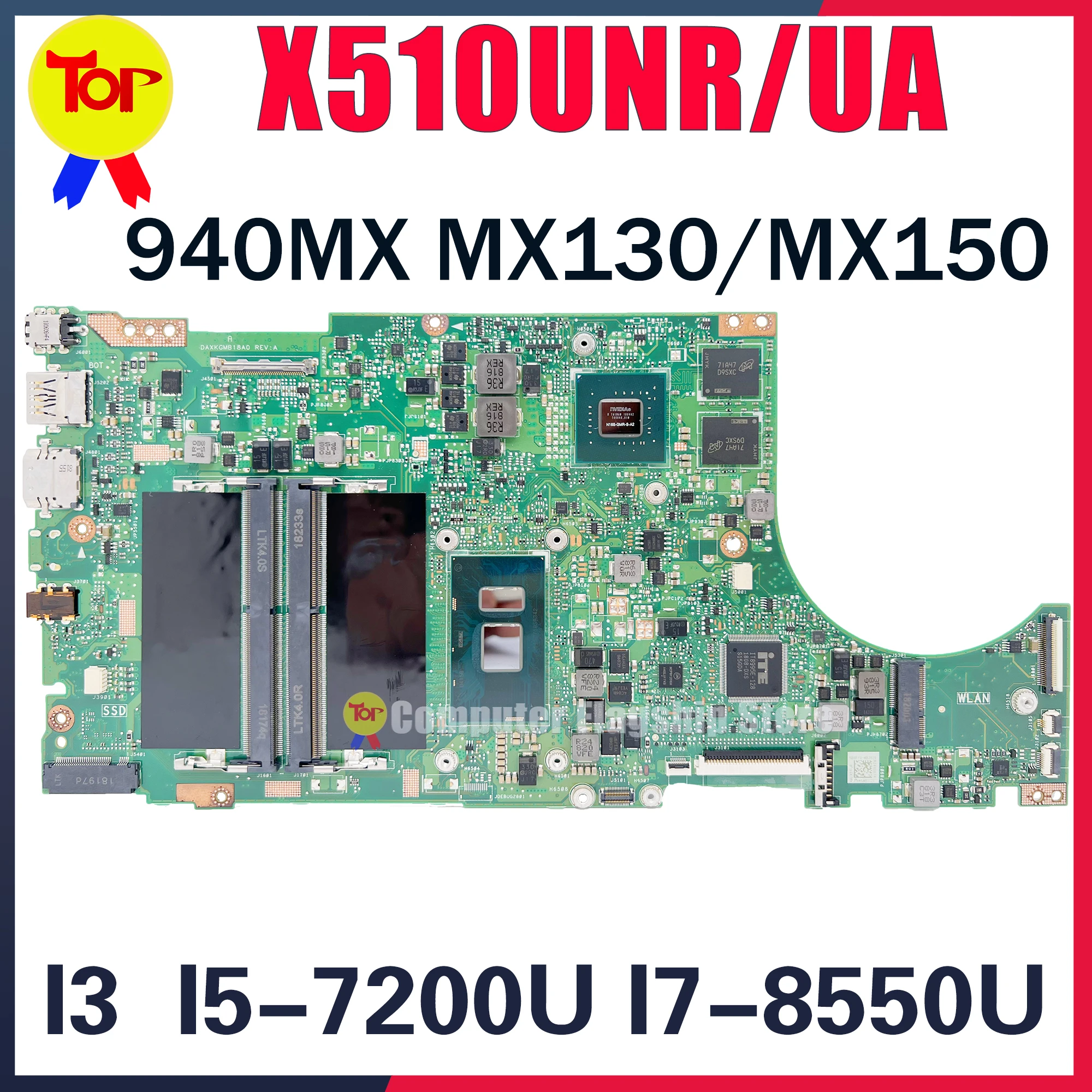 Imagem -01 - Kefu-placa-mãe do Portátil para Asus X510u X510un X510uq X510unr X510ua X510ur X510uqr X510uno X510urr i3 i5 i7 100 Testado