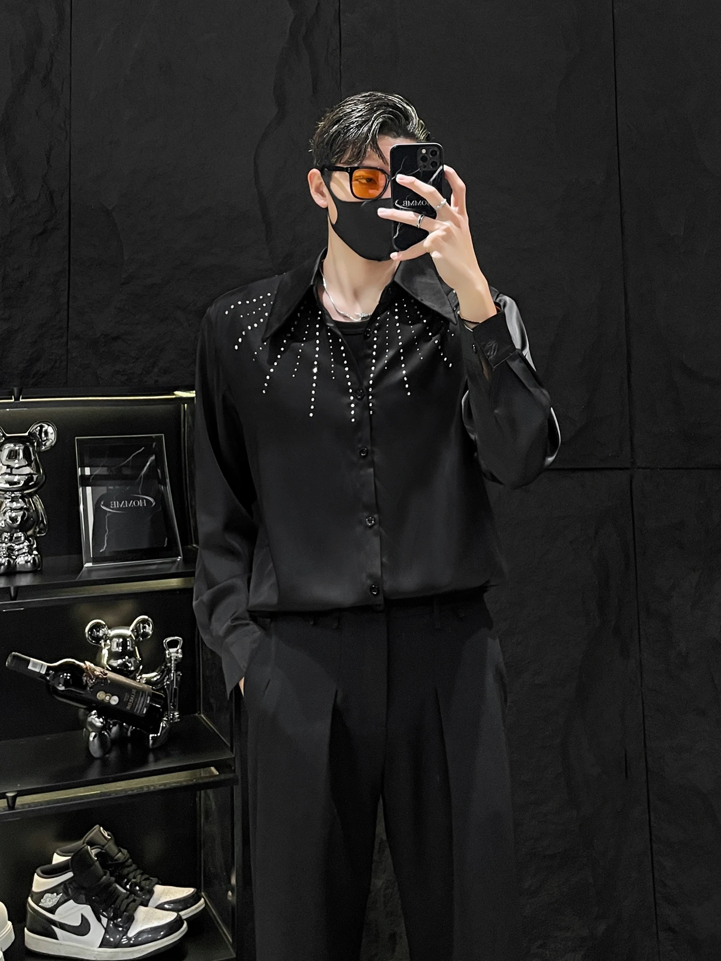 

Мужская куртка с тяжелой отделкой, длинными рукавами, уплотненными плечами, блестящая, из полиэфирного волокна, повседневная, модная, весна-осень