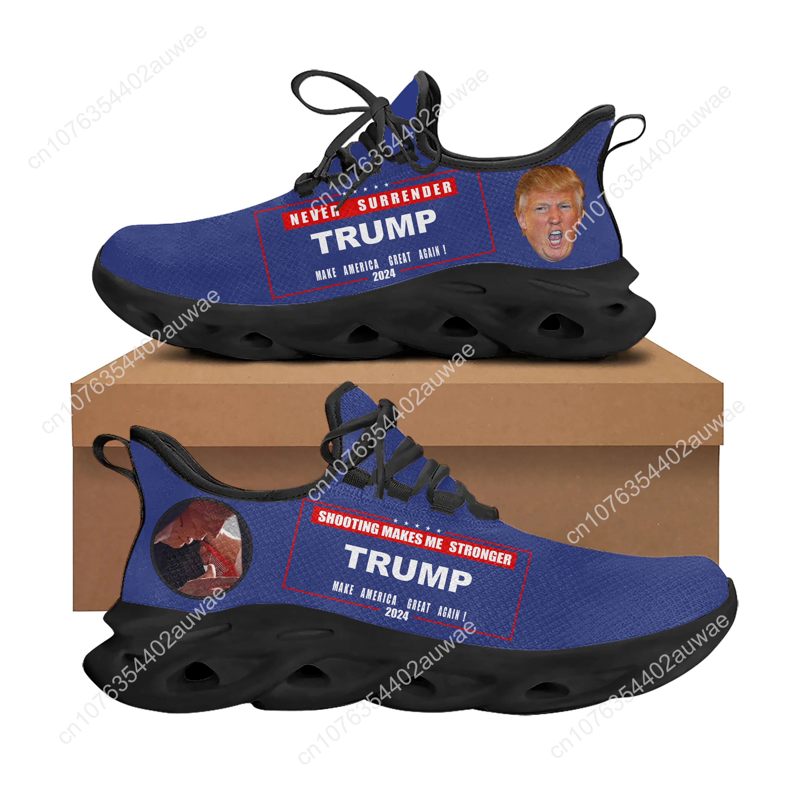 Donald Trump 2024 sepatu Sneakers datar pria wanita, sepatu kets jaring bertali berkualitas membuat Amerika kembali, sepatu olahraga kustom pria dan wanita