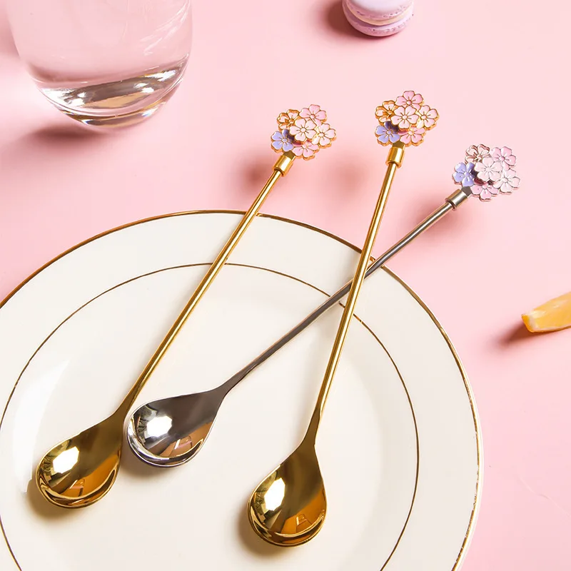 Creative Stainless Steel Spoon Cherry Blossoms Spoon Coffee Dessert Spoon Christmas Gifts Tableware Decoration Tea Spoon