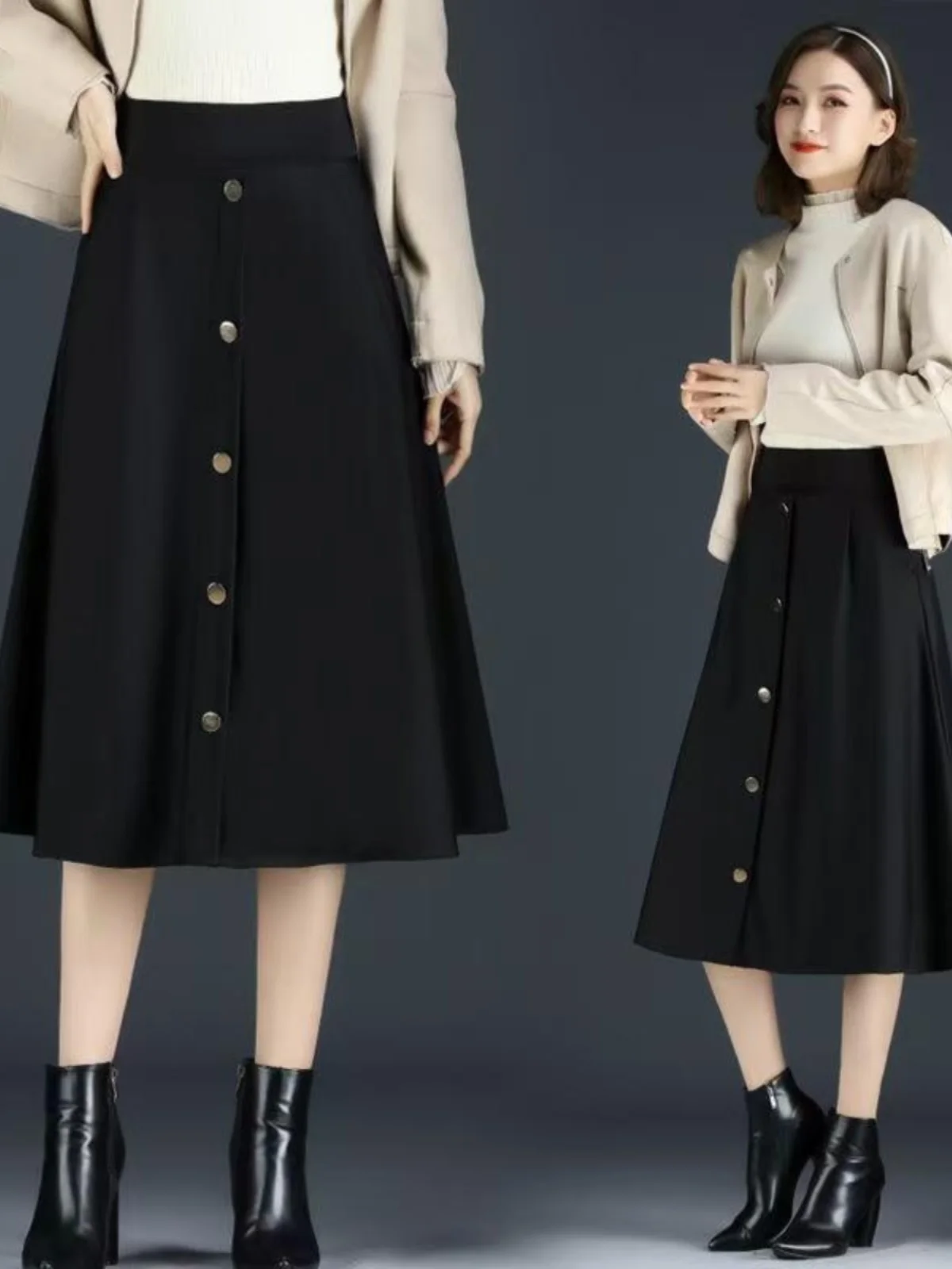 

Plus Size plus Size Bla A-Line Skirt Slimming Spring 2025 New Sle for Pear aped Body Cover up High Waist Commute Korean Version