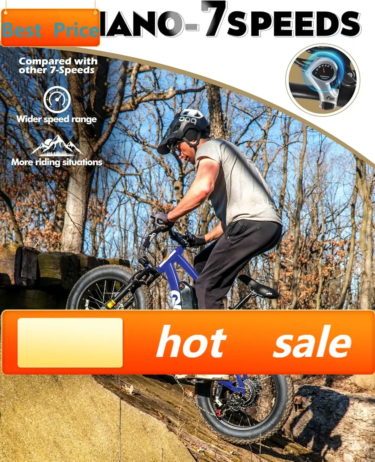 Racer Fat Tire Series Electric Bike for Adults, 20+MPH, 50/65 Miles Mountain Ebike with Peak 1200W Brushless Motor, 48V 10AH/13A