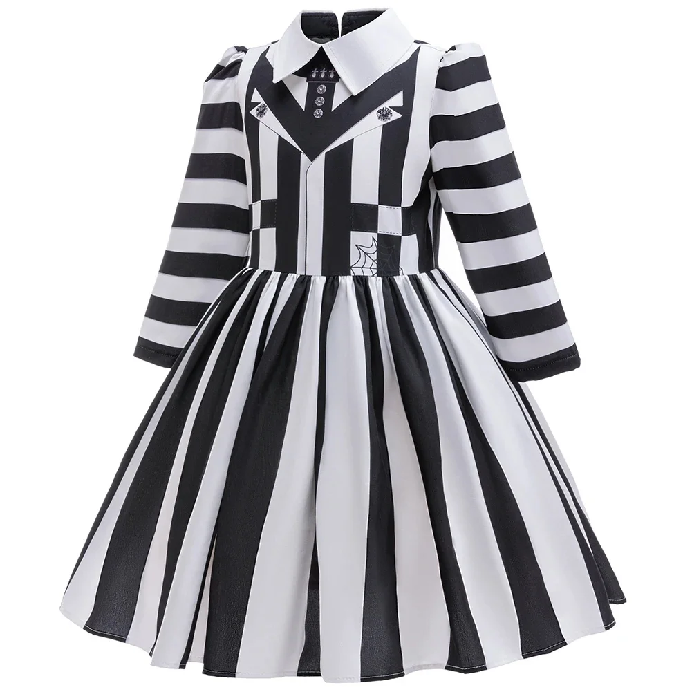 Girls Baby Back To School Season Formal Dress Princess Birthday Dress Children Carnival Halloween Black And White Stripe Costume