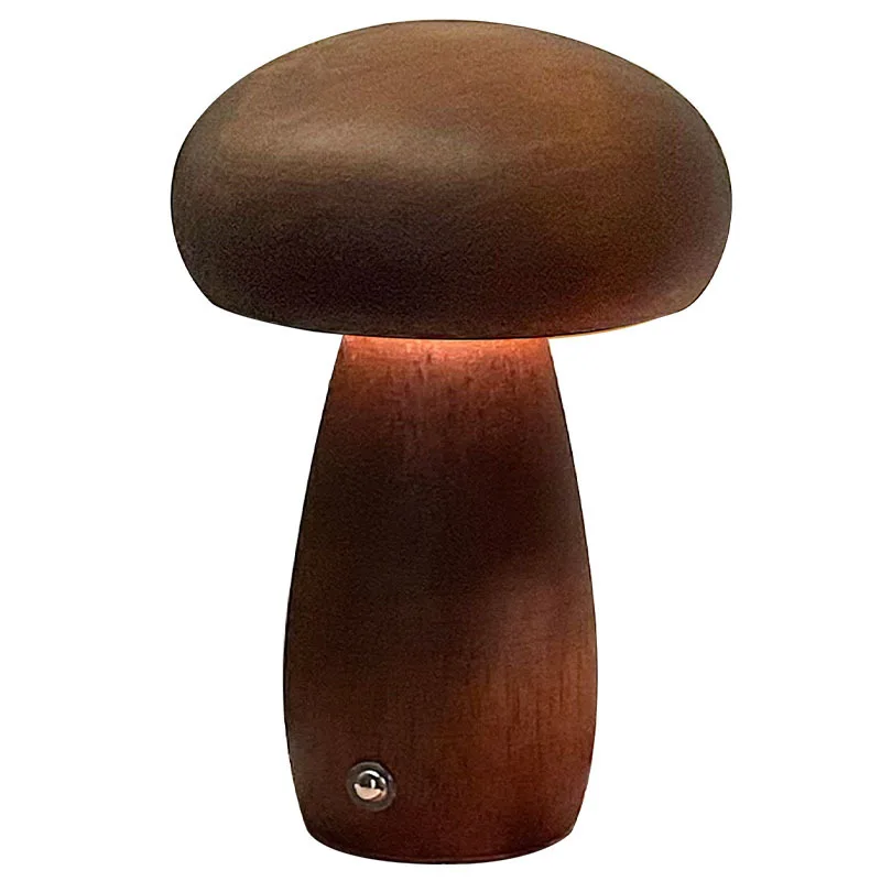 Solid Wood Mushroom LED Rechargeable Night Light Creative Gift Bedside Lamp Simple Touch Ambient Lighting For Bedroom