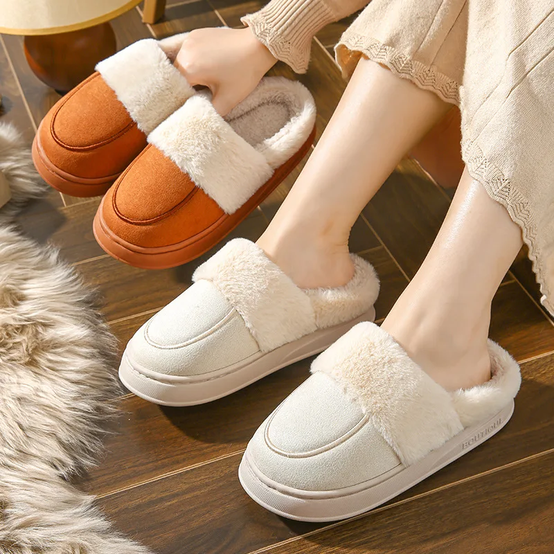 Non-slip Thickened Bottom Drag Autumn and Winter Cotton Slippers Women's Warm and Velvet Home Wear Couple Cotton Shoes