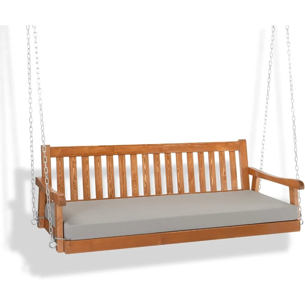6 FT Upgraded Pine Wood Porch Swing Daybed, Heavy Duty Porch Bench Swing with 880 LBS Adjustable Chains, Patio Porch Swing for