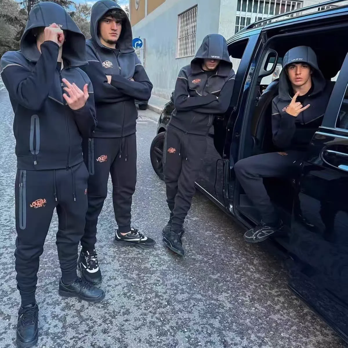 American Style Men's Hoodie And Pants Set Hip Hop Long Sleeve Crew Neck Sweatshirt And Trousers Autumn Leisure Sportswear