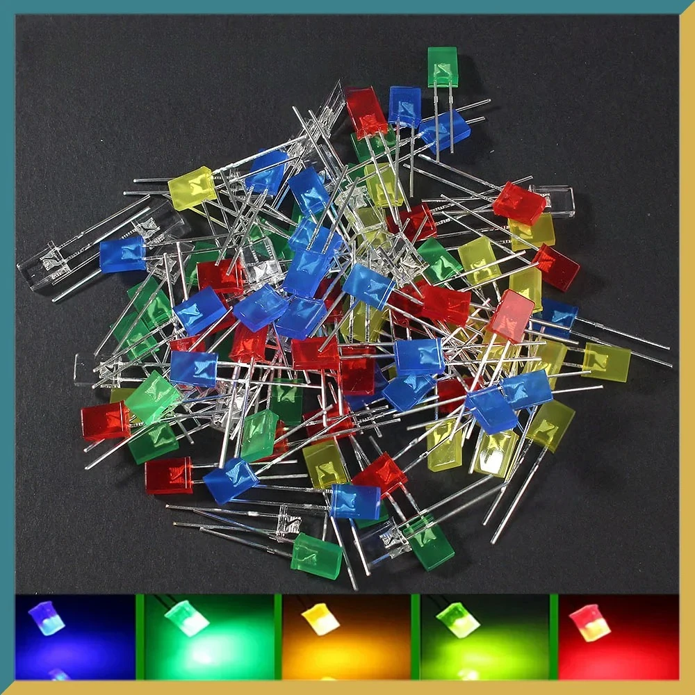 50/100/200pcs 사각형 LED 다이오드 2x5x7mm 빨간색 노란색 녹색 파란색 흰색 발광 다이오드 DIY 전자 Arduino 키트