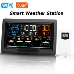 Tuya WIFI Smart Weather Station Color Screen Indoor and Outdoor Temperature Humidity Meter Multifunctional Weather Alarm Clock