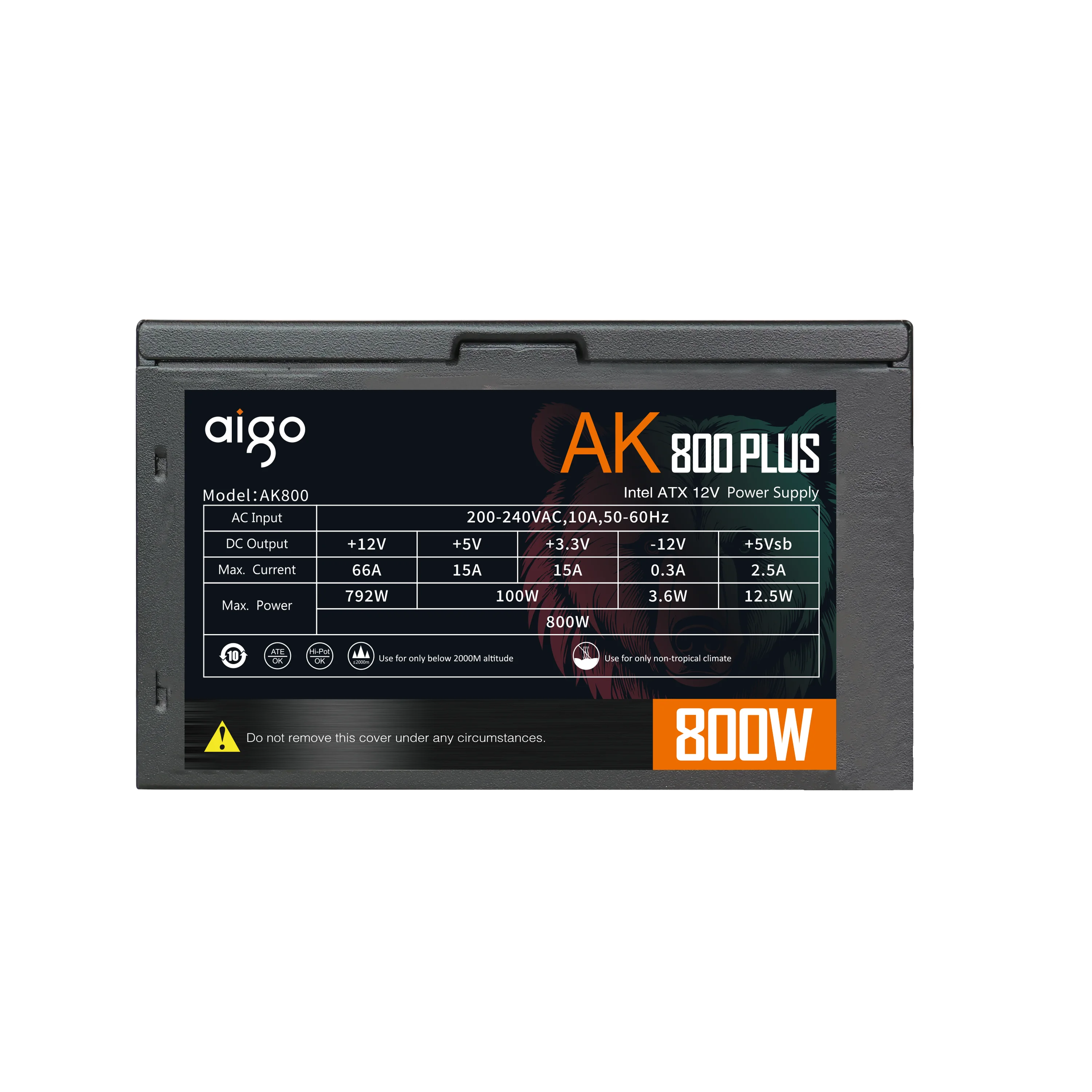 Aigo AK PC PSU Power Supply 800W Competitive Game Gamer RGB 120mm Fan 220V ATX Desktop Computer Power Supply For BTC Pc gamer