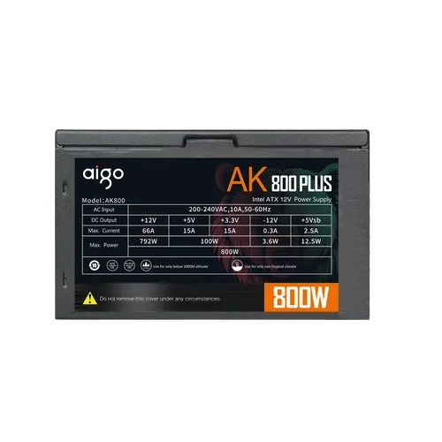 Imagen 2 del producto Aigo AK PC fuente de alimentación PSU 800W juego competitivo Gamer RGB 120mm ventilador 220V ATX fuente de alimentación de ordenador de escritorio para BTC Pc gamer