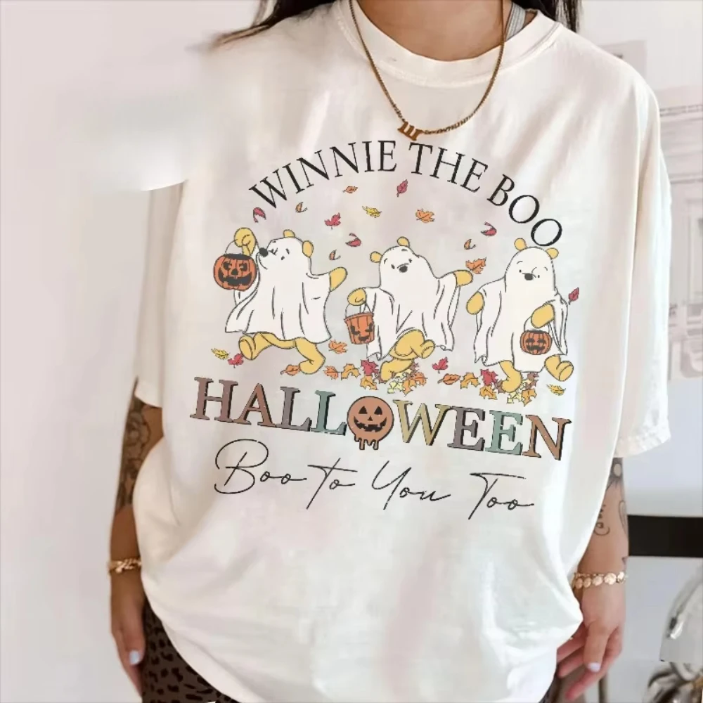 

Retro Winnie The Pooh Halloween Men Women Cotton TShirt Pooh and Friends Halloween Trip Parent-Child T-Shirt Mickey Not So Scary