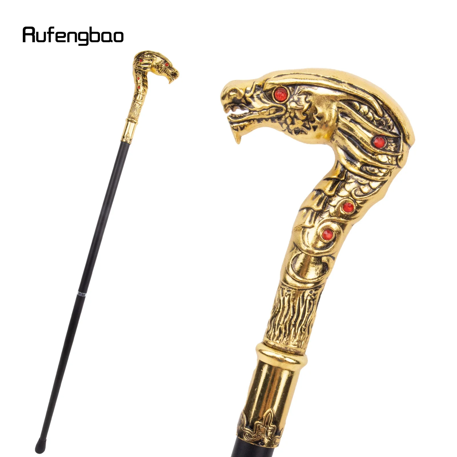 Golden Dragon Head Walking Cane, Bastão Decorativo para Cavalheiros, Botão de Crochet de Cosplay Elegante, Moda de Luxo, 93cm