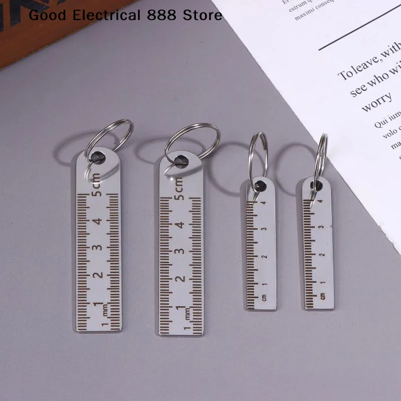 2pcs Stainless Steel Mini Ruler Keychain Portable Measuring Tool Metal Ruler Key Ring Keys Holder Pendant School Office Supplies