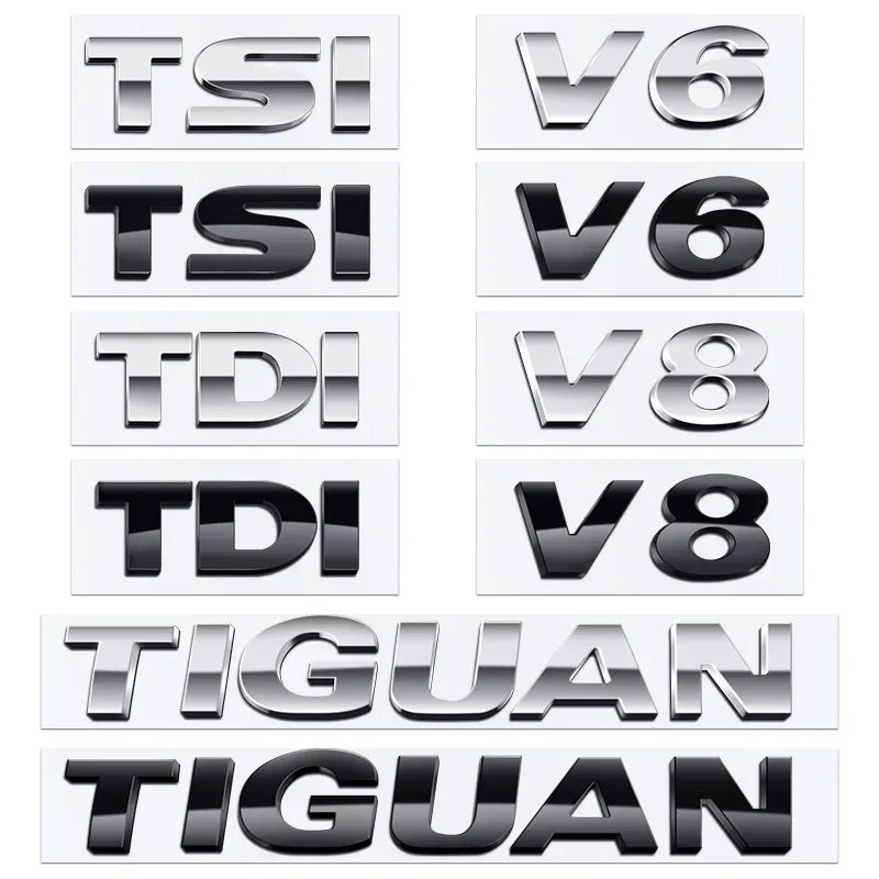 1pcs Chrome 3D ABS TIGUAN TSI TDI V6 V8 Letters Car Rear Tail Trunk Body Side Fender Badge Logo Emblem Labeling Auto Accessories