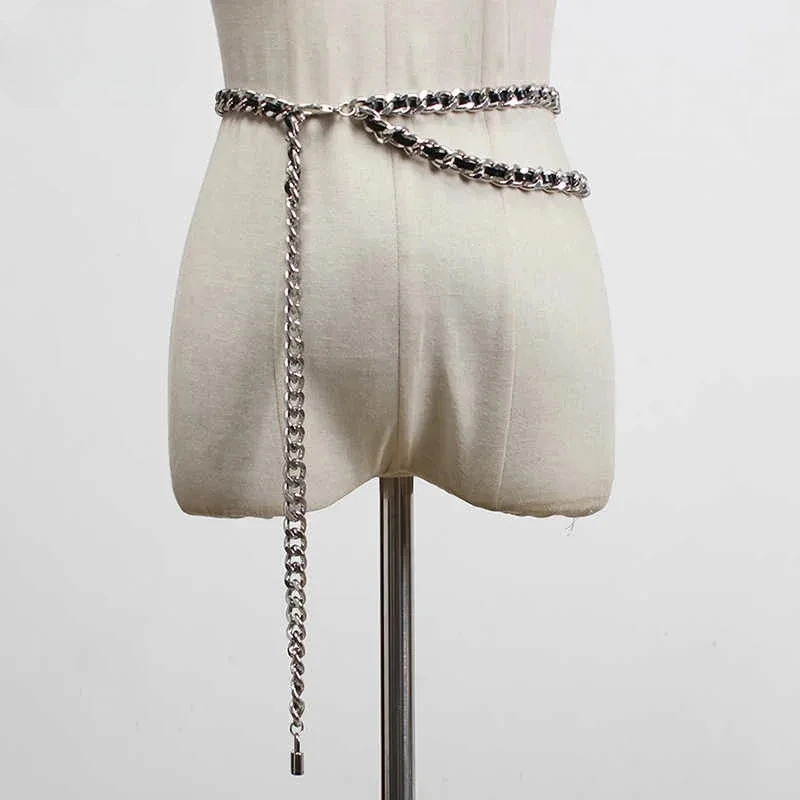 

Pu Leather Black Metal Chain Long Elegant Belt Personality Women New Fashion Tide All-match Spring Autumn 2025